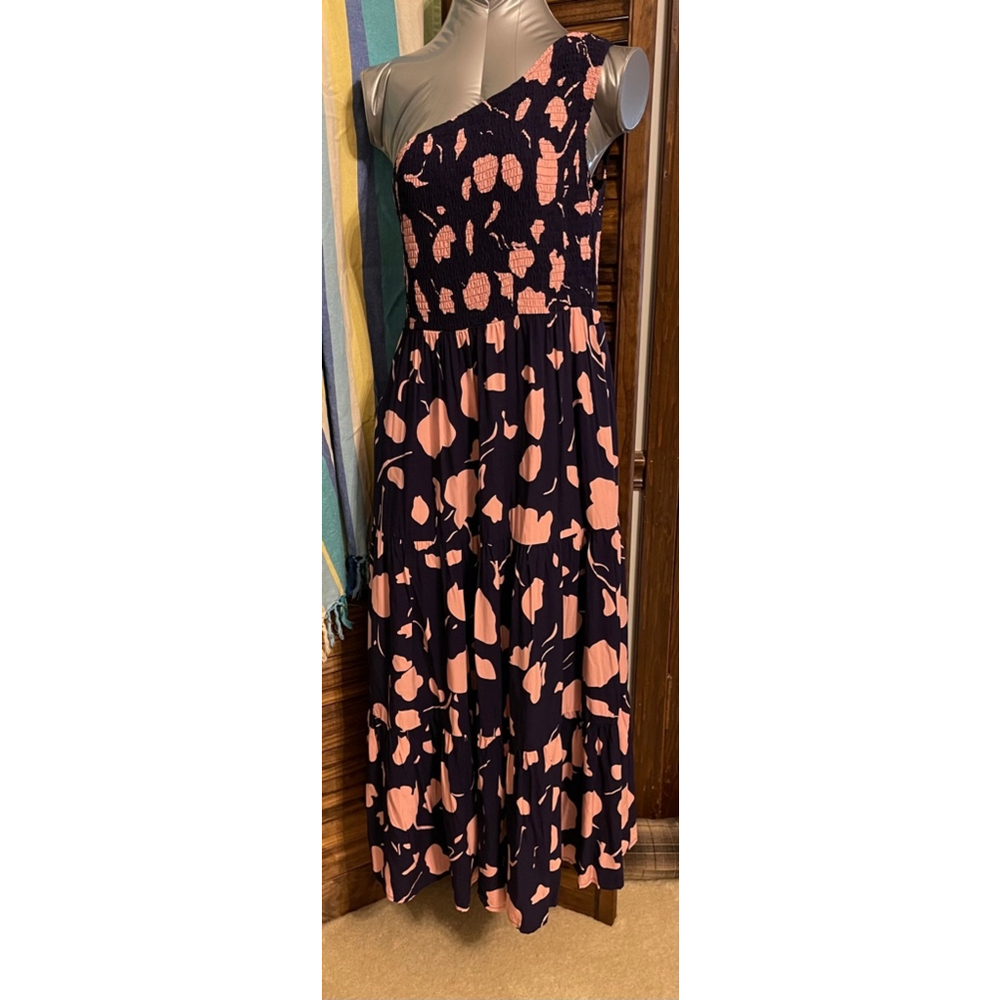 Women's Anrabess Dress, L, Navy & Pink, One-shoulder, band top, tiered skirt